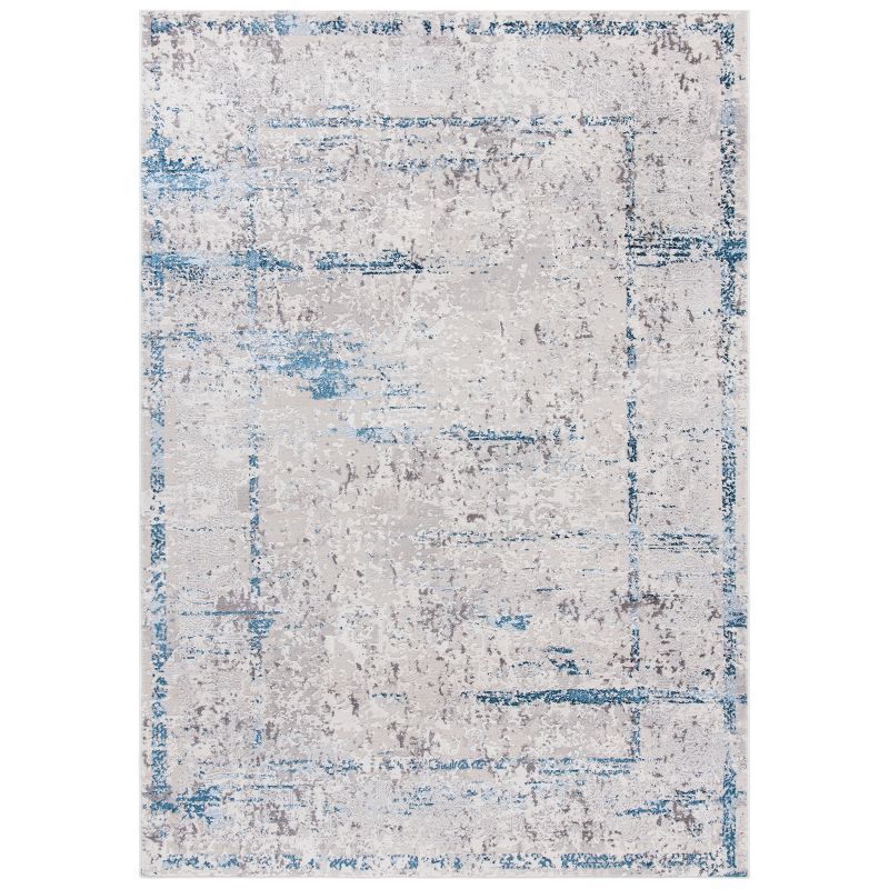 Reversible Grey and Blue Hand-Knotted Synthetic Area Rug