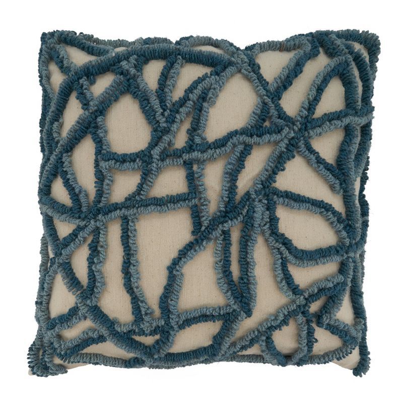 23" Blue Embroidered Cotton Square Throw Pillow