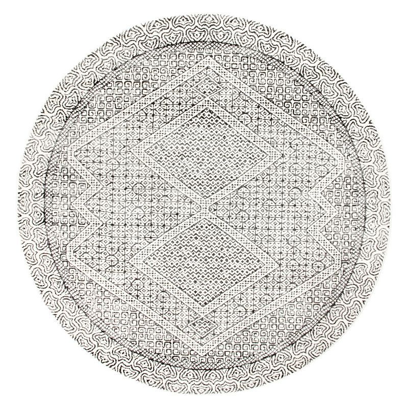 Gray and Ivory Round Synthetic Moroccan Area Rug, 6'