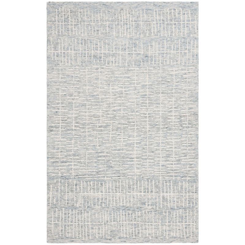 Light Blue Abstract Handmade Wool Rectangular Area Rug 5' x 8'