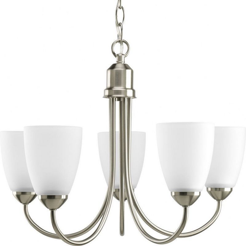 Brushed Nickel 5-Light Chandelier with Etched Glass Shades