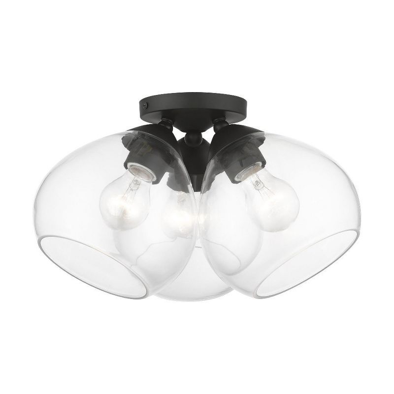 Catania Black and Clear Glass 3-Light Semi-Flush Mount