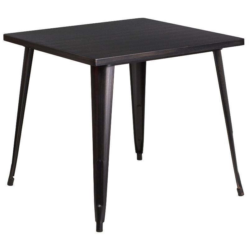 Retro-Modern Black-Antique Gold 31.75" Square Metal Cafe Table