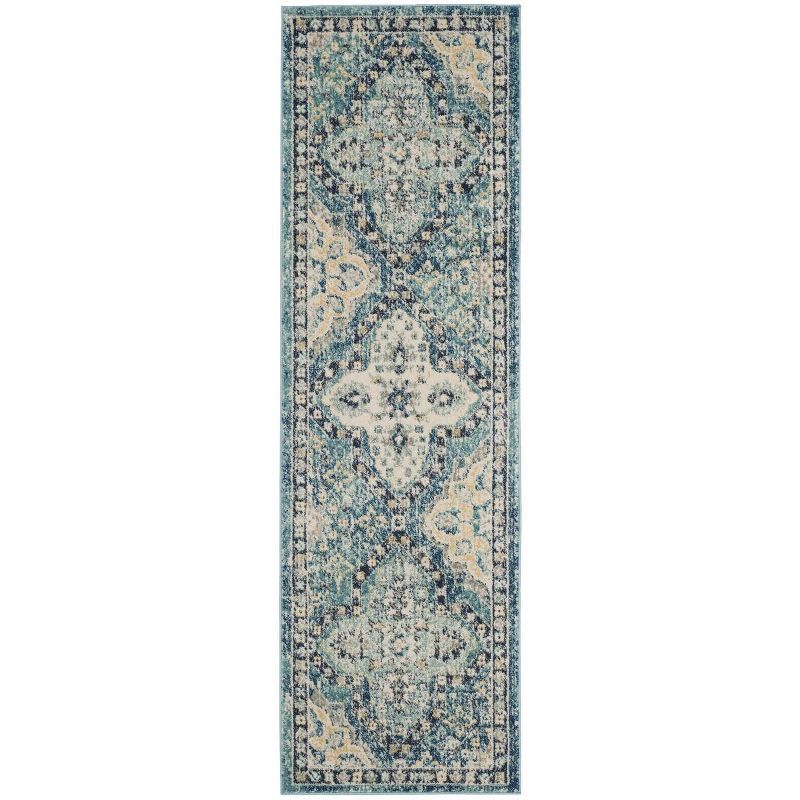 Light Blue High Pile Synthetic Boho Area Rug