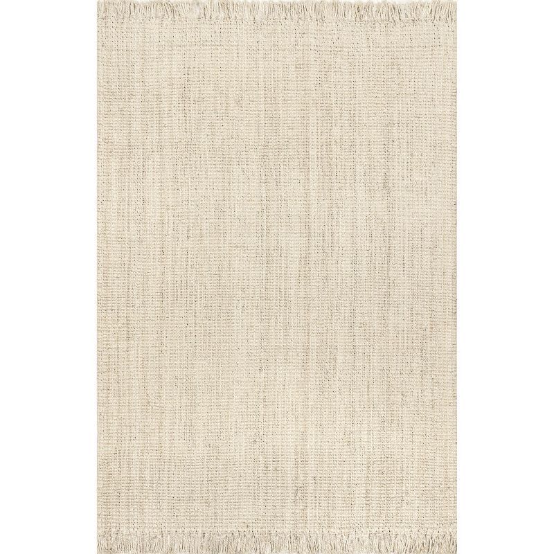 Handmade Off White Round Jute Area Rug with Tassels