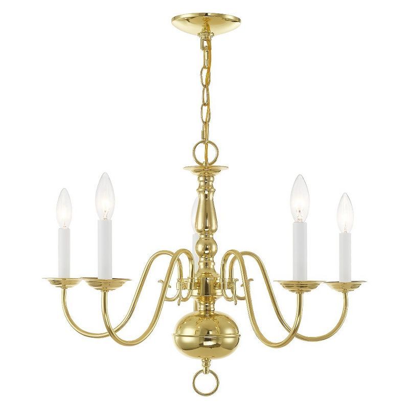 Williamsburgh Polished Brass 5-Light Colonial Chandelier