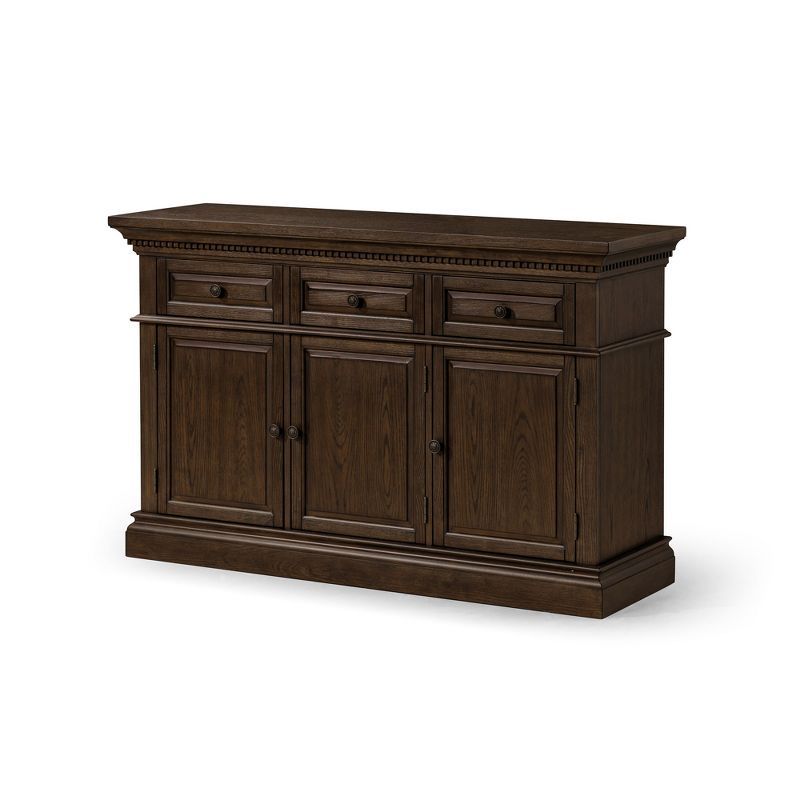 Theo Antiqued Brown Wooden Sideboard with Raised Panel Doors