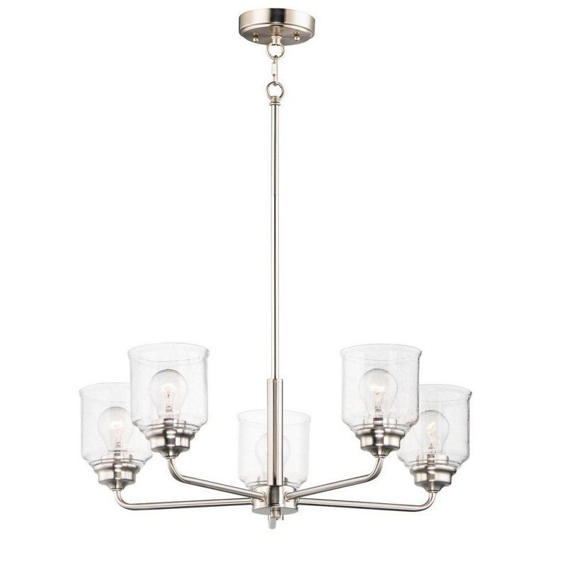 Elegant Acadia Satin Nickel 5-Light Chandelier with Seedy Glass Shade