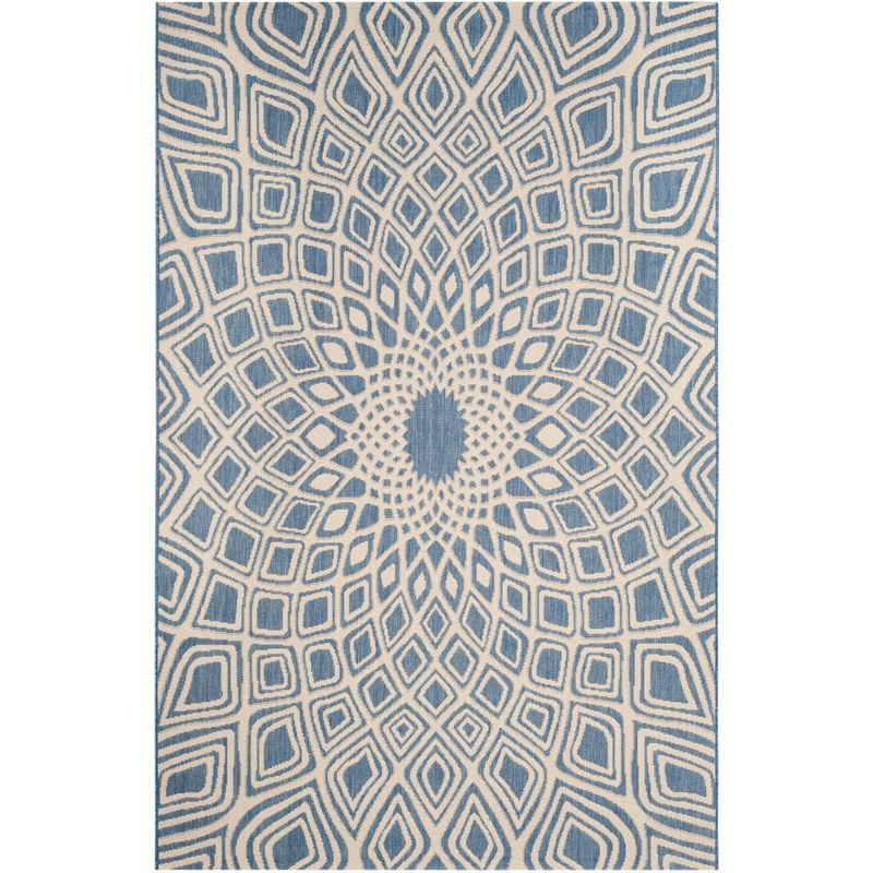 Marina Bliss Blue and Beige Indoor/Outdoor Rectangular Rug, 5'3" x 7'7"
