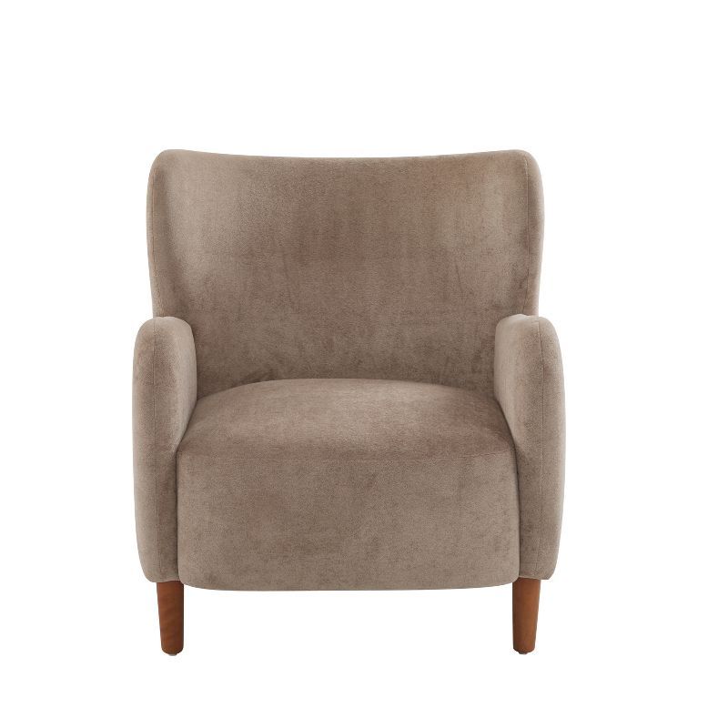 Camel Brown Velvet Barrel Accent Chair with Wood Legs
