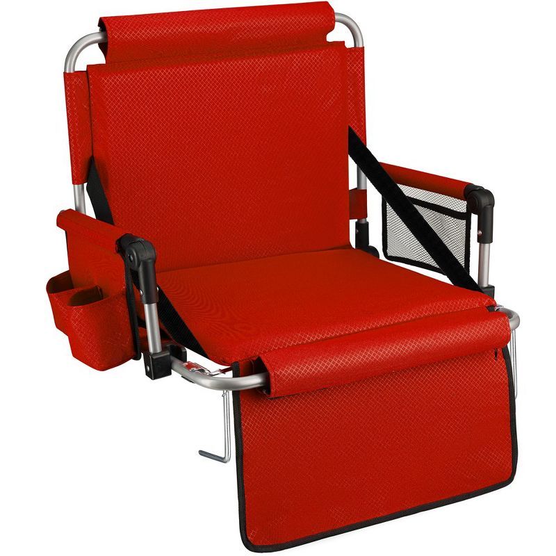 Red Foldable Padded Stadium Bleacher Chair with Armrests