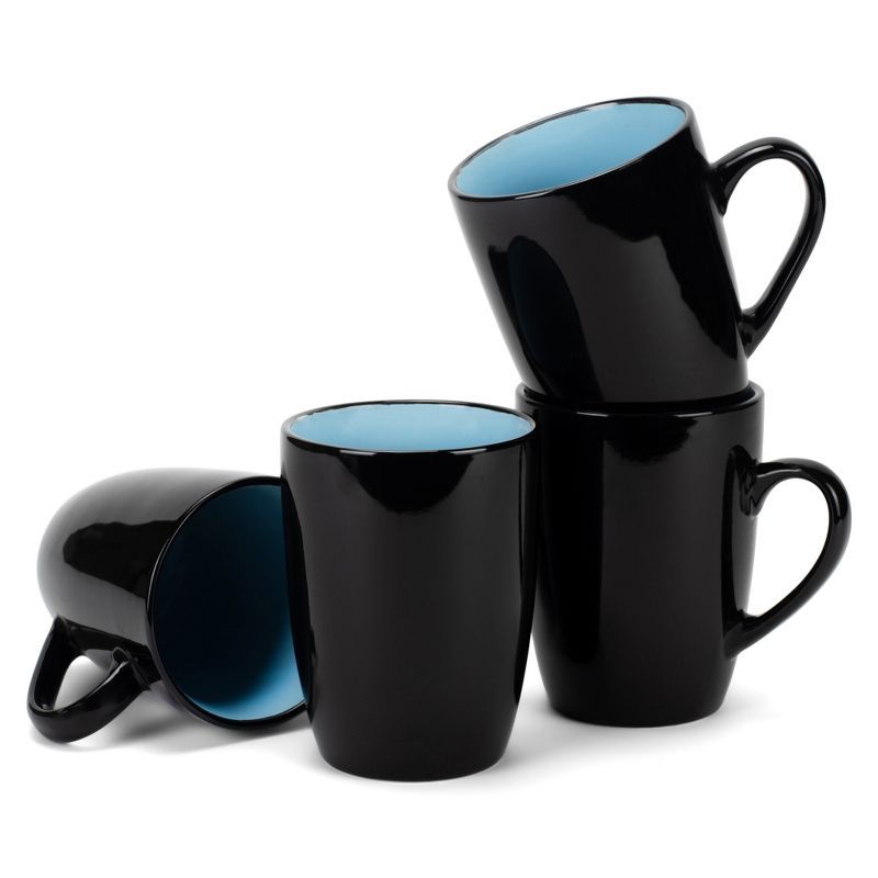 Pale Blue and Black Ceramic 16 oz Mug Set of 4