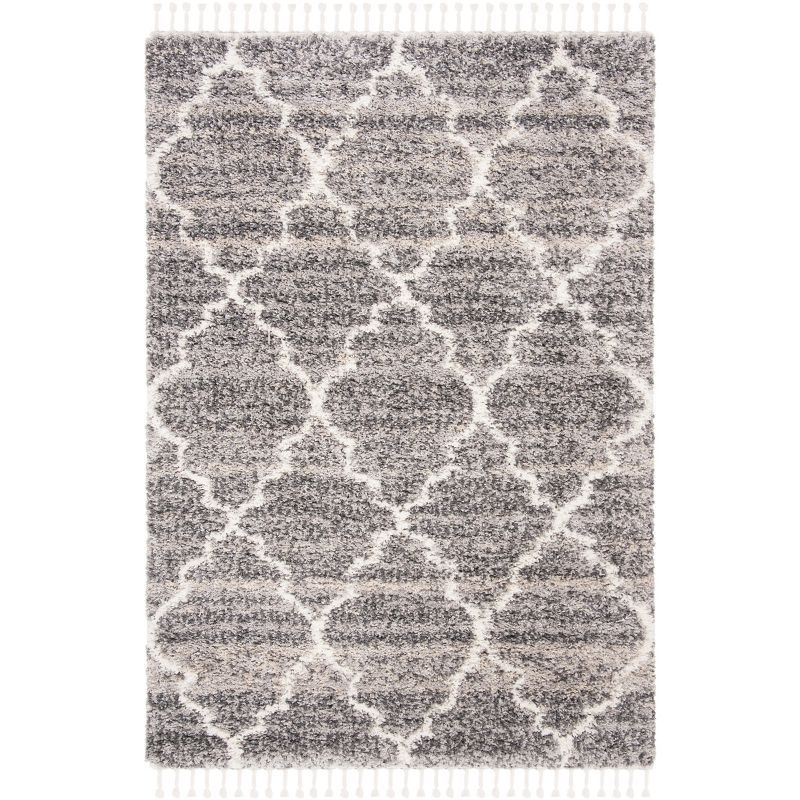 Gray and Ivory Geometric Shag Area Rug