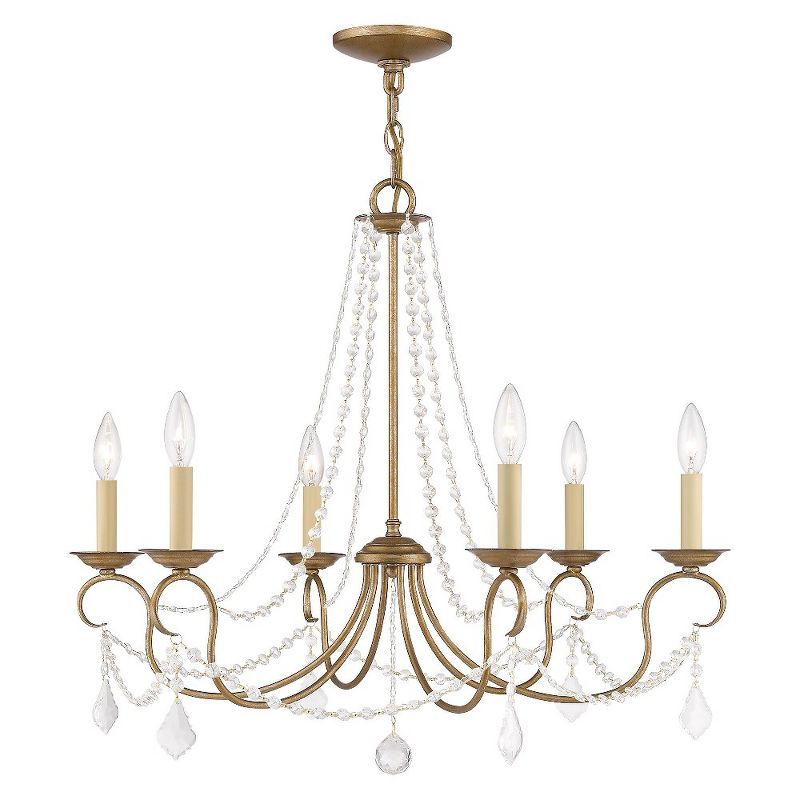 Antique Gold Leaf 6-Light Crystal Chandelier