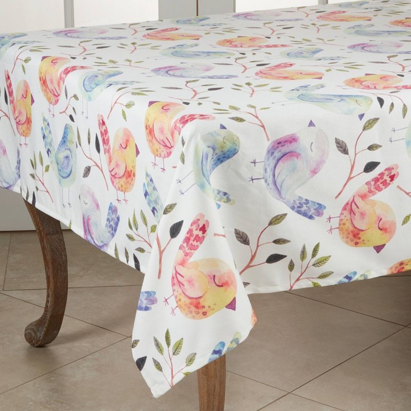 Multicolor Birds and Branches Polyester Square Tablecloth