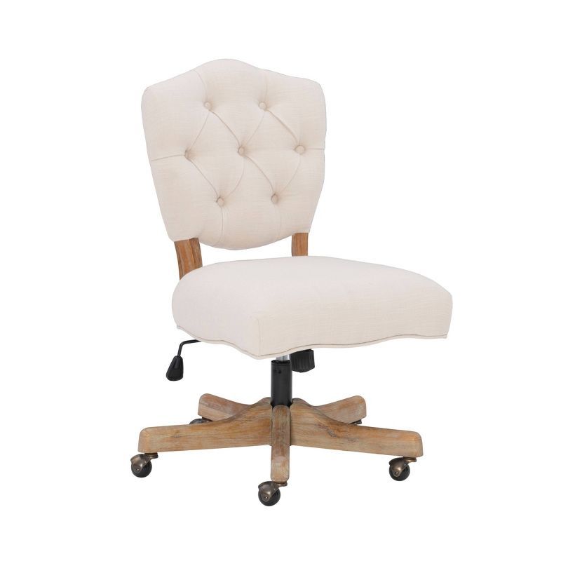 Kelsey Swivel Office Chair with Tufted Back in White and Natural Wood