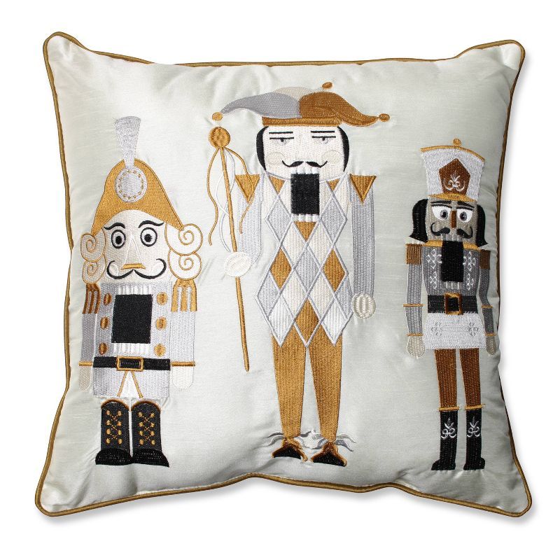 16.5" White and Gold Embroidered Nutcracker Throw Pillow