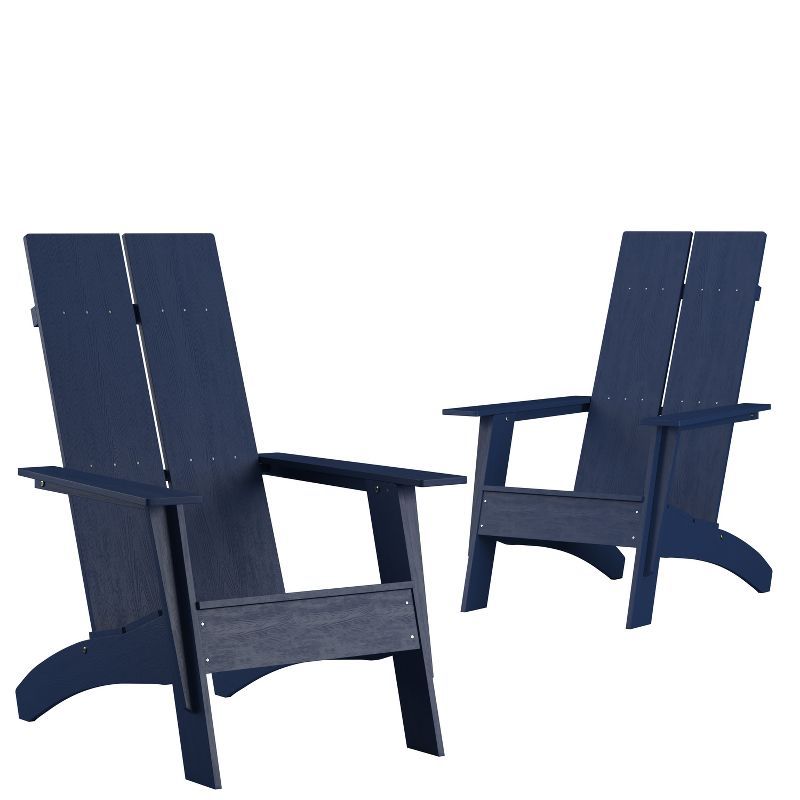 Navy Polystyrene Resin Adirondack Chairs with Cushions, Set of 2