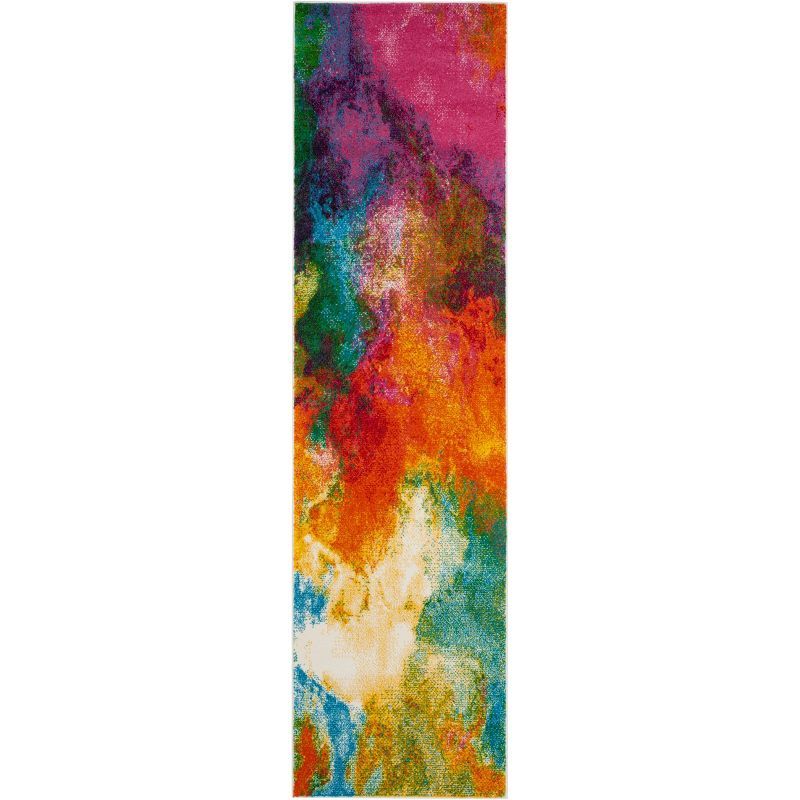 Multicolor Synthetic Watercolor Runner Area Rug