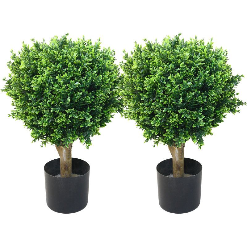 Nature Spring 24" Green Artificial Hedyotis Topiary Trees - Set of 2