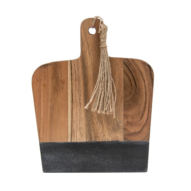 Small Black Marble and Acacia Wood Cutting Board with Jute Tassel