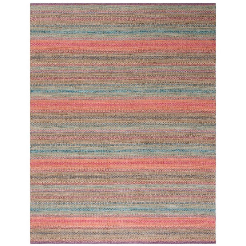 Handwoven Pink and Blue Wool Cotton 6' x 9' Area Rug