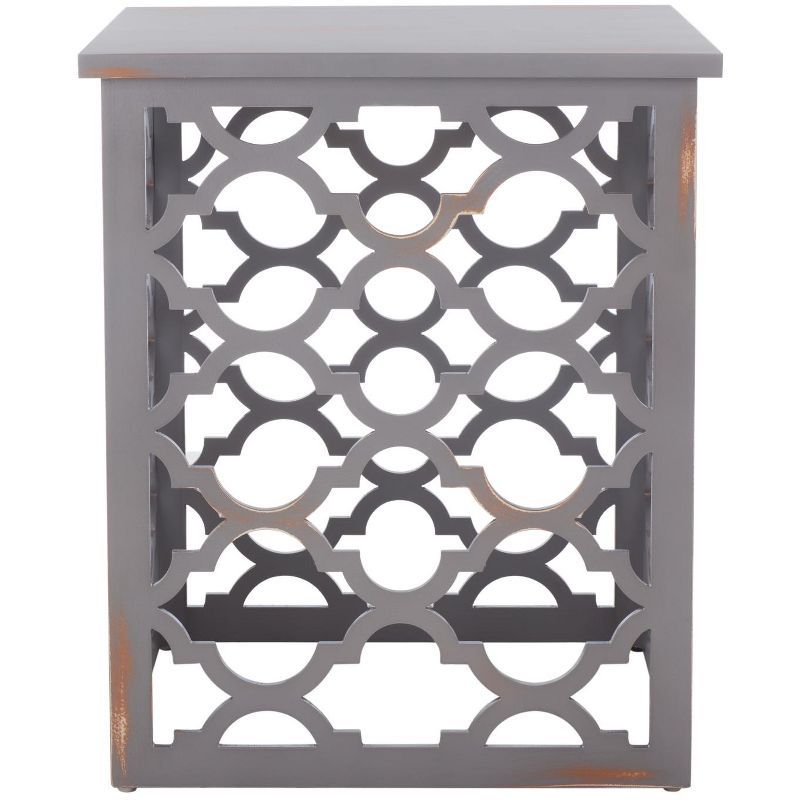 Gray Wood Latticework Square End Table