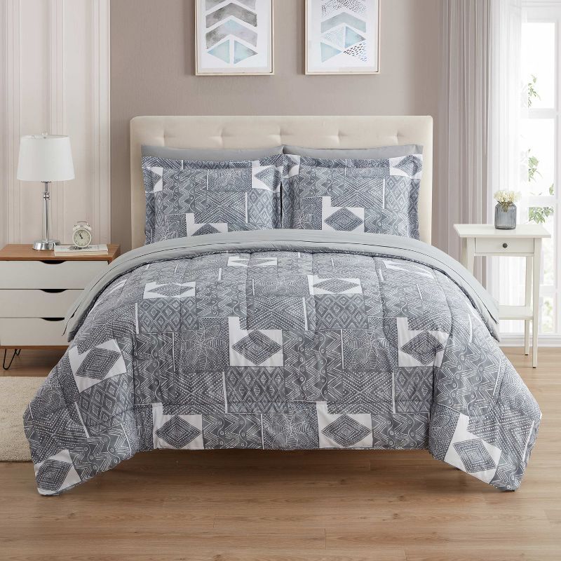 Tulsa King Gray and White Microfiber 7-Piece Comforter Set