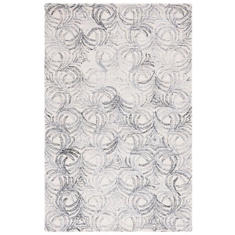Gray Floral Hand-Tufted Wool and Synthetic Area Rug