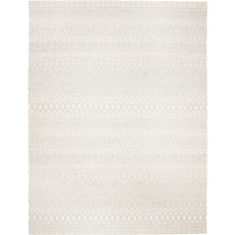 Aqua and Ivory Hand-Tufted Wool 8' x 10' Area Rug