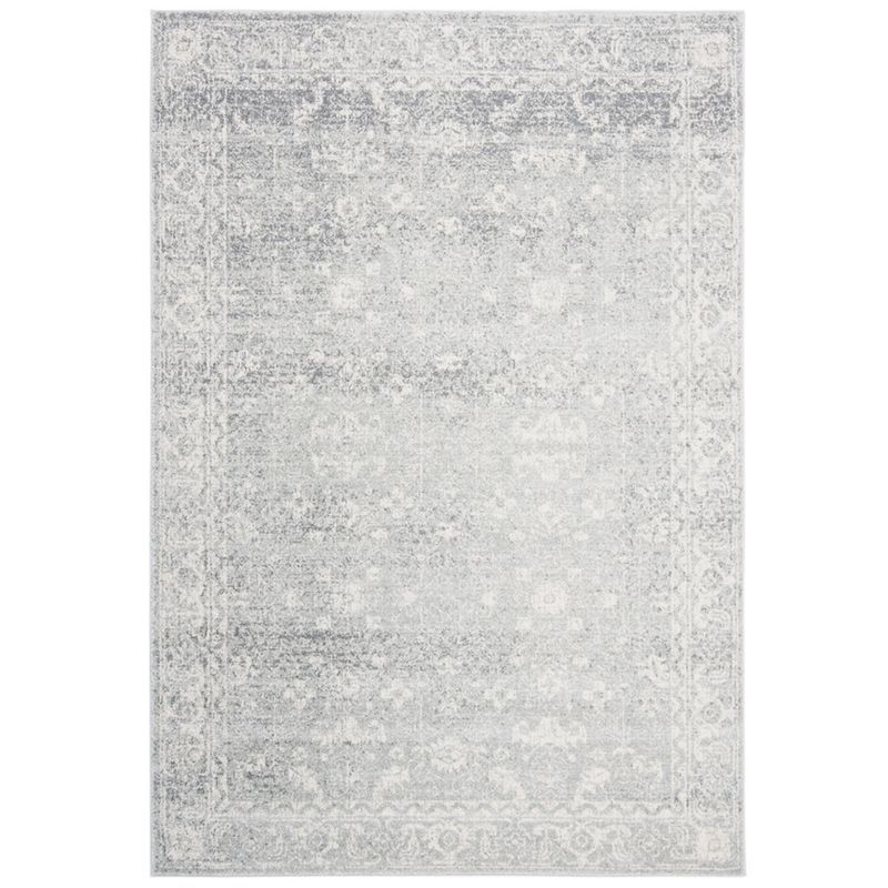 Silver and Ivory High Pile Synthetic Rectangular Rug