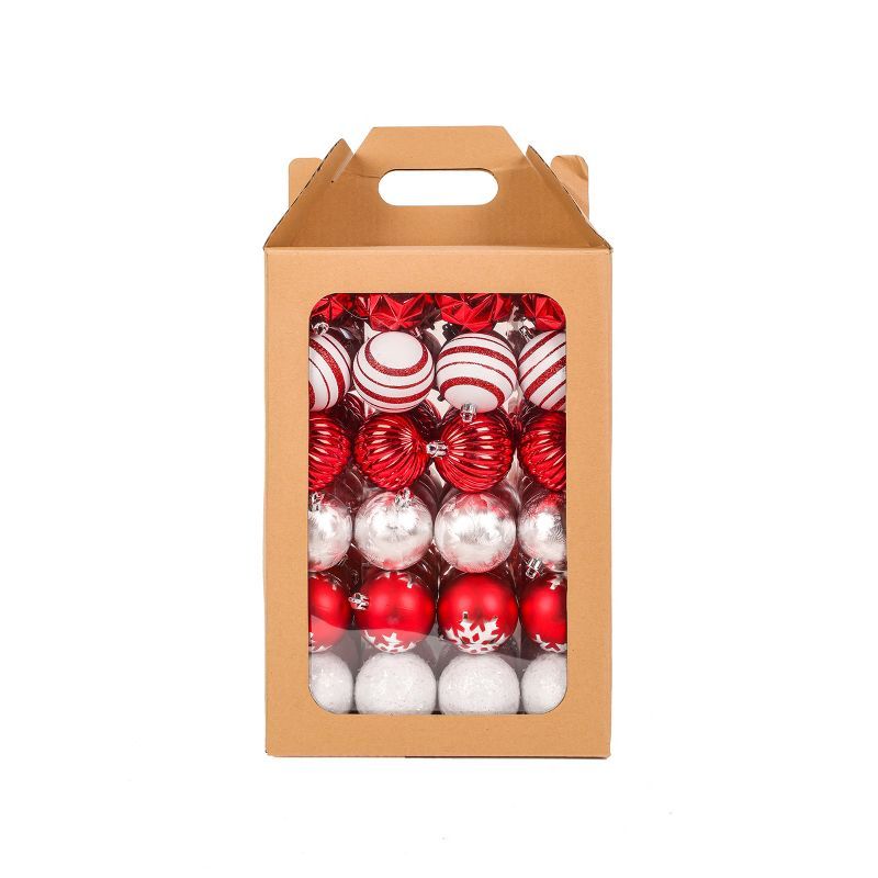 Red and White Christmas Ball Ornament Set, 2-Inch, 96 Pieces