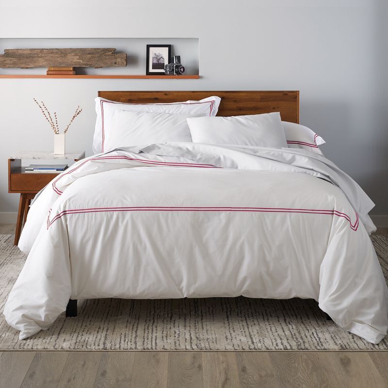 Ella Jayne Full/Queen White Cotton Duvet Set with Red Satin Stitching