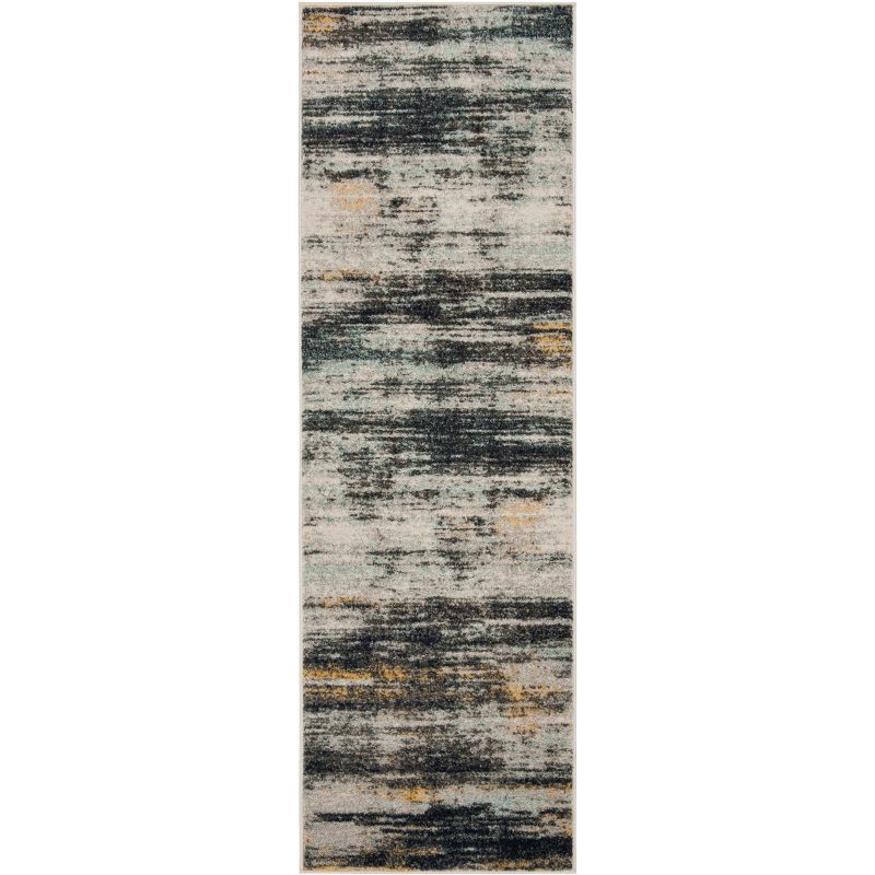 Gray and Beige Synthetic Runner Rug 2'6" x 8'