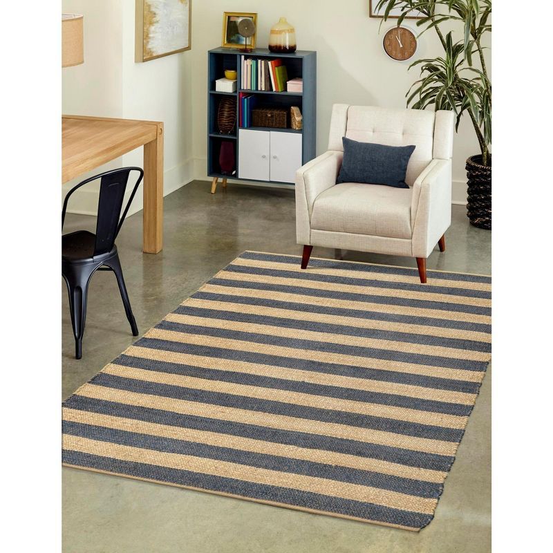 Hand-Braided Jute and Cotton Navy Ivory 4x6 Area Rug