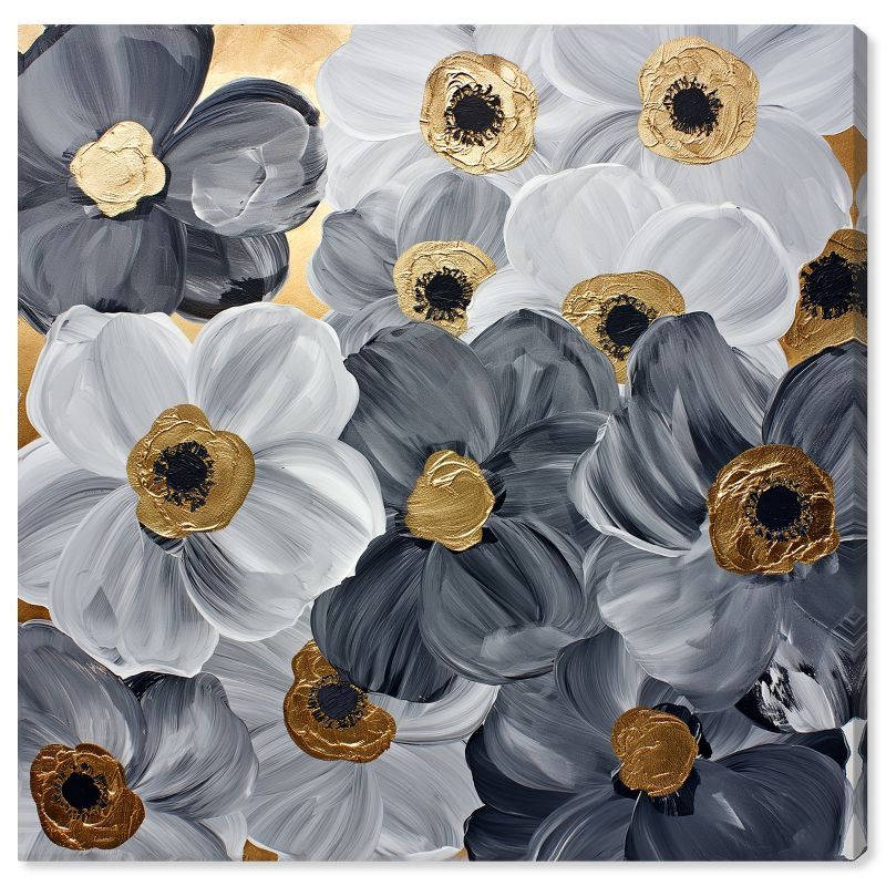 12" x 12" Gold, Gray, and White Floral Canvas Wall Art