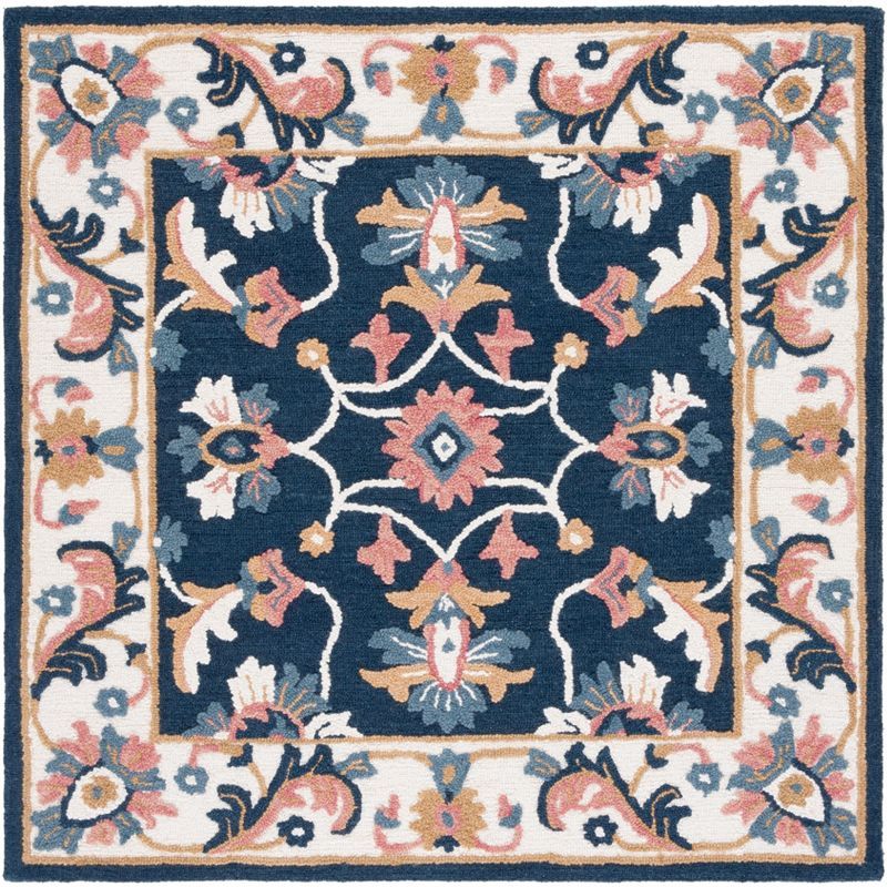 Blossom Blue Floral Handmade Wool Square Rug