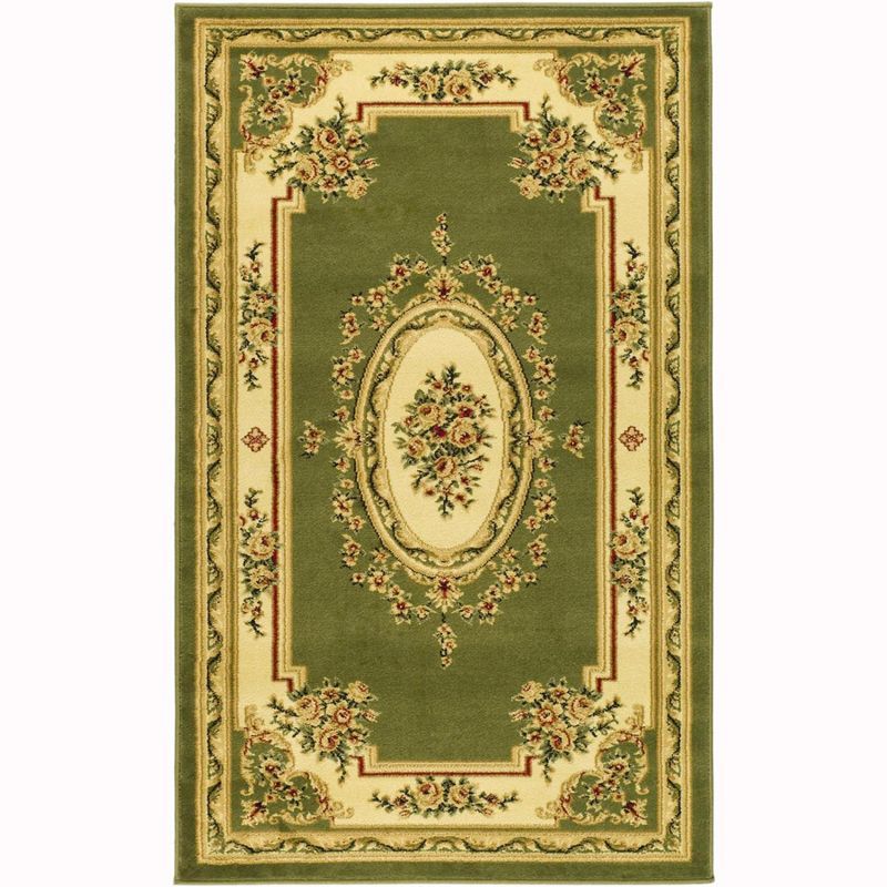 Safavid Style Sage and Ivory Rectangular Synthetic Area Rug