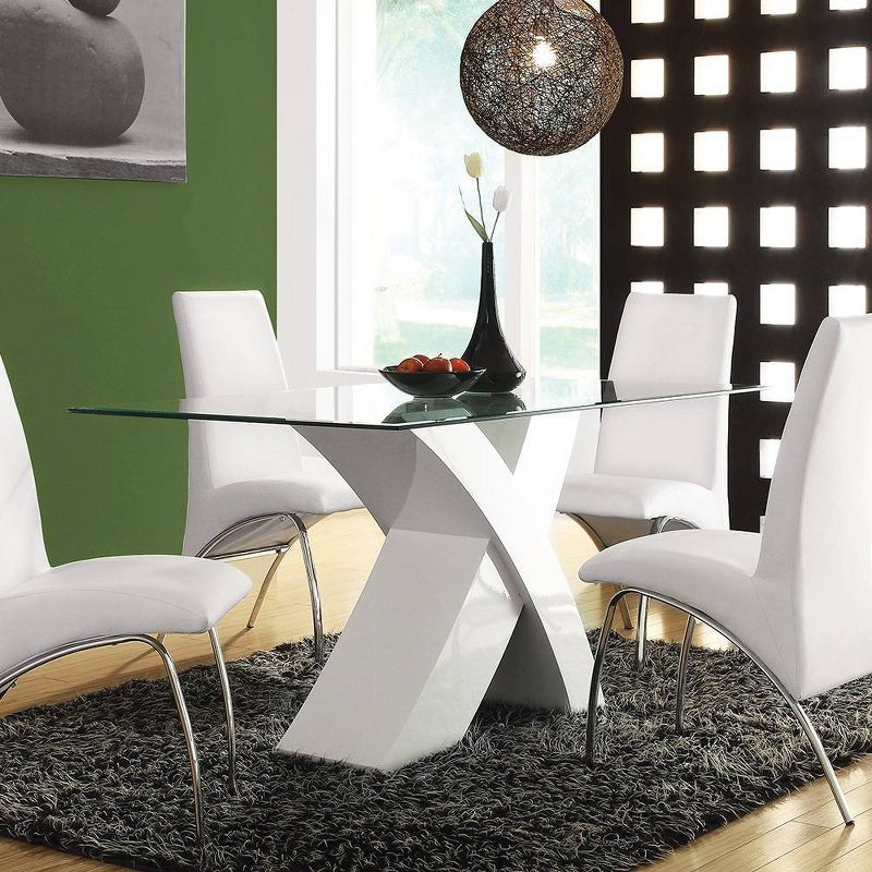 Contemporary Mid-Century 60'' White Wood & Clear Glass Dining Table