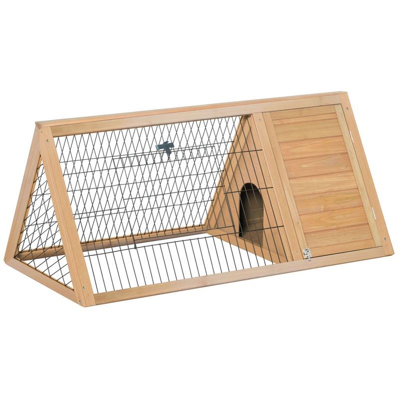 Natural Wood and Iron A-Frame Guinea Pig Hutch with Run