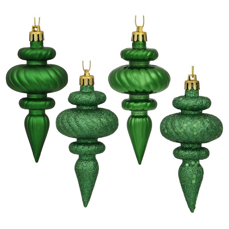 Green Shatterproof Plastic Finial Christmas Ornaments Set