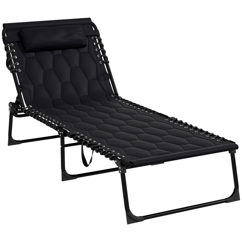 Black Padded Folding Armless Chaise Lounge with Cushions