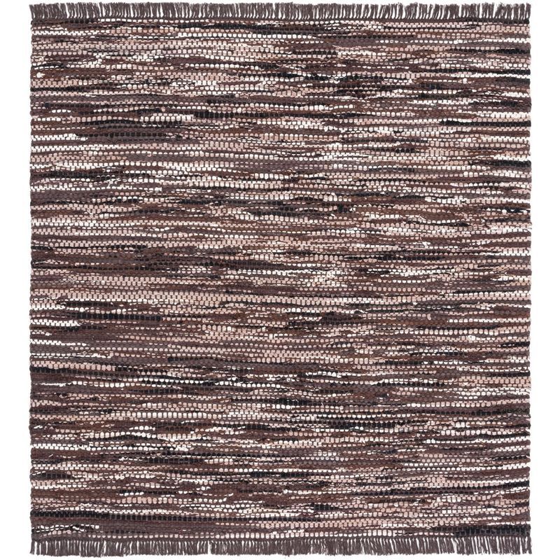 Montauk 6' Square Handwoven Brown and Ivory Cotton Rug