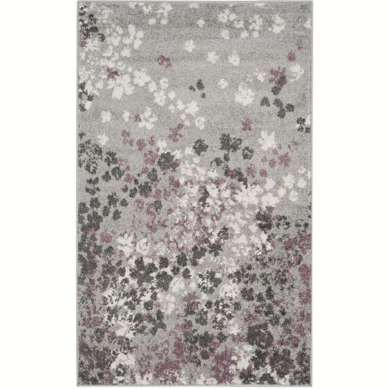 Elysian Light Grey/Purple Floral Synthetic Rectangular Rug - 2'6" x 4'