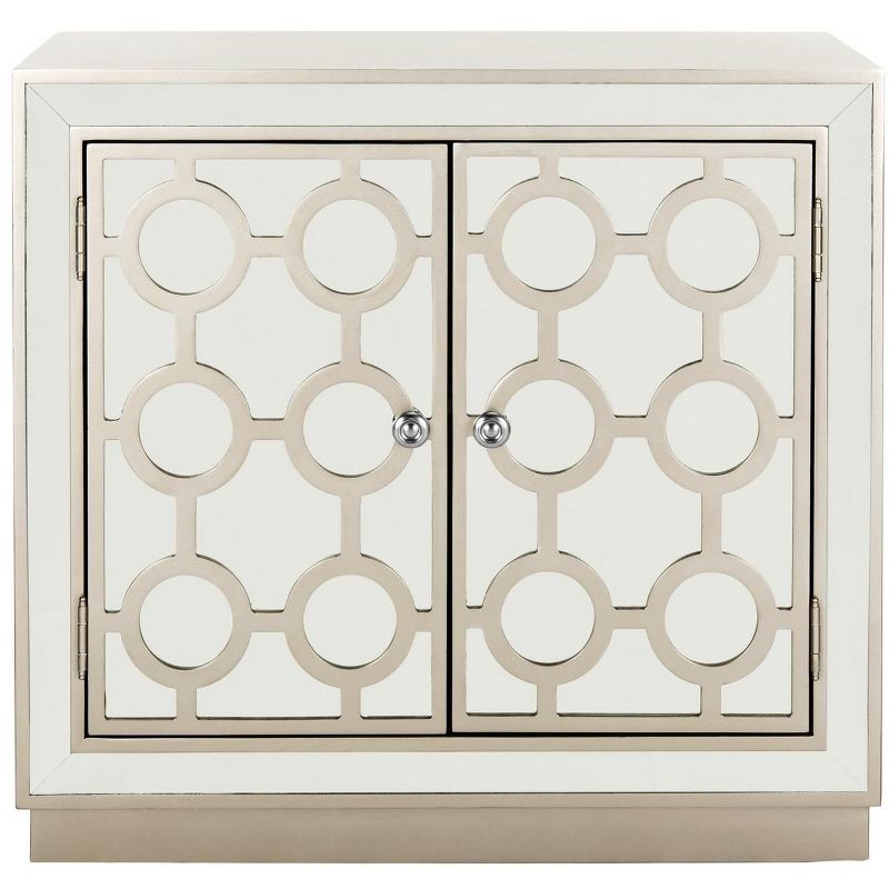 Gray Mirrored Glam Art Deco Accent Cabinet