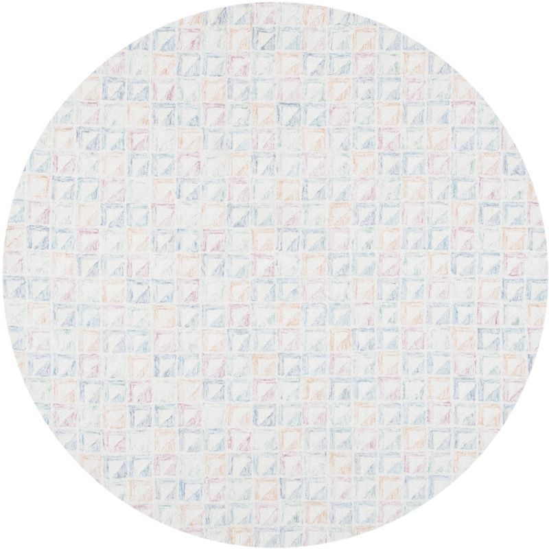 Ivory and Blue 6' Round Hand-Tufted Wool Area Rug