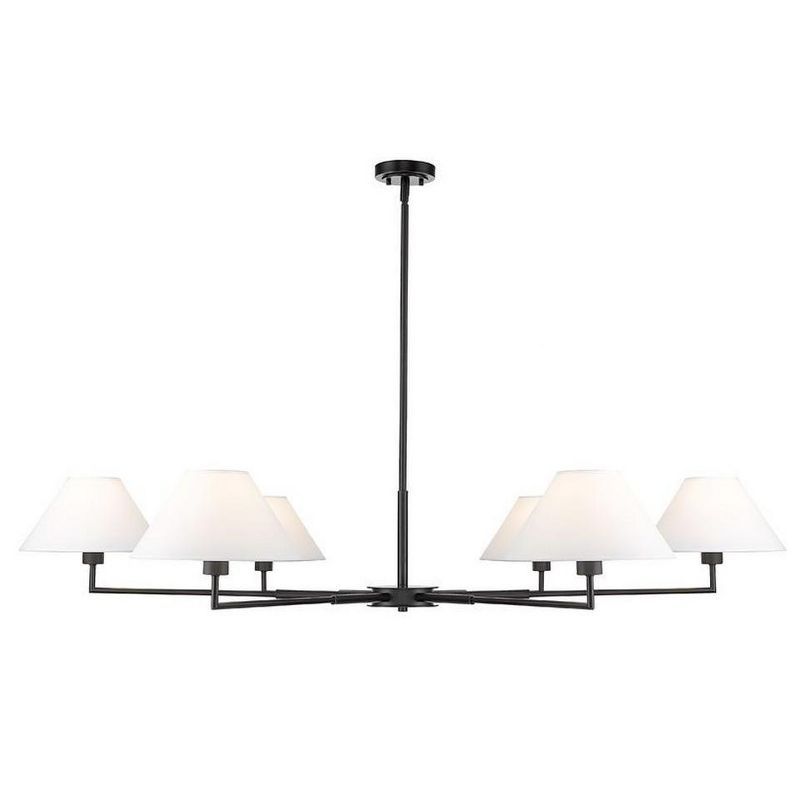 Leila Matte Black 63" Wide 6-Light Chandelier with White Linen Shades
