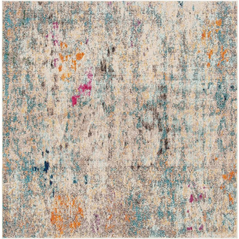 Grey and Gold Abstract Square Area Rug