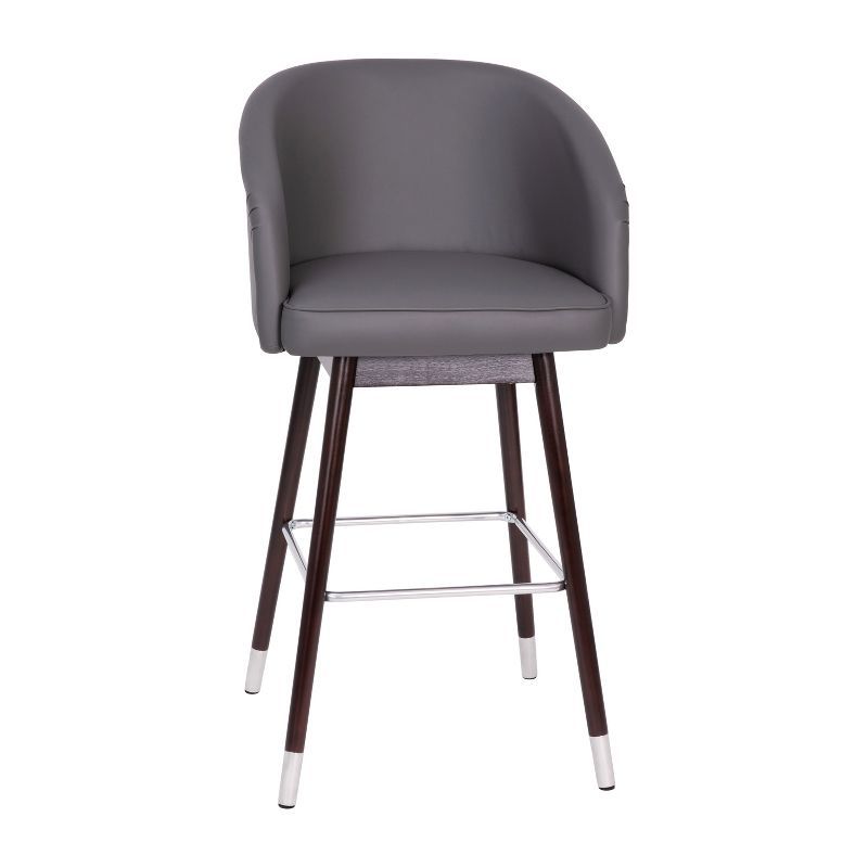 Adjustable Gray Leather & Walnut Metal Barstool 30"H