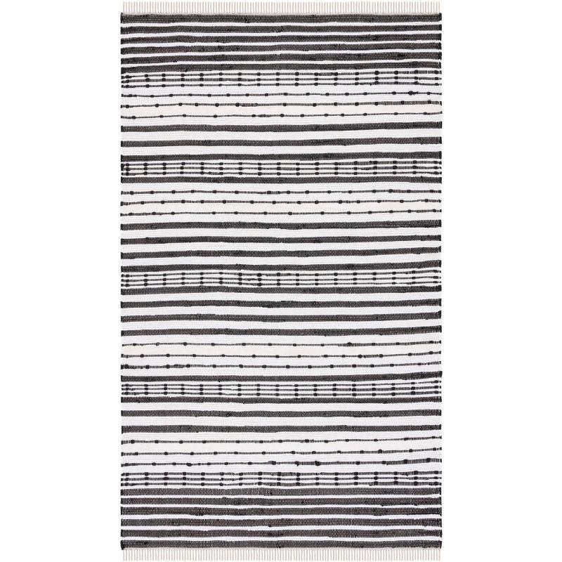 Boho Chic Black and Ivory Striped Handwoven Wool Rug